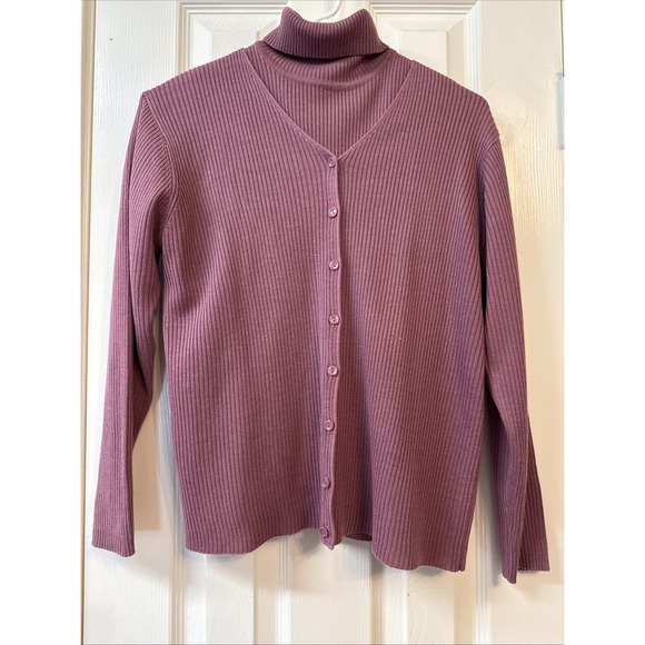 Sag Harbor Sweaters - Vtg Sag Harbor Sweater Set Petite Mauve Twinset Cardigan Turtleneck 90s Y2K